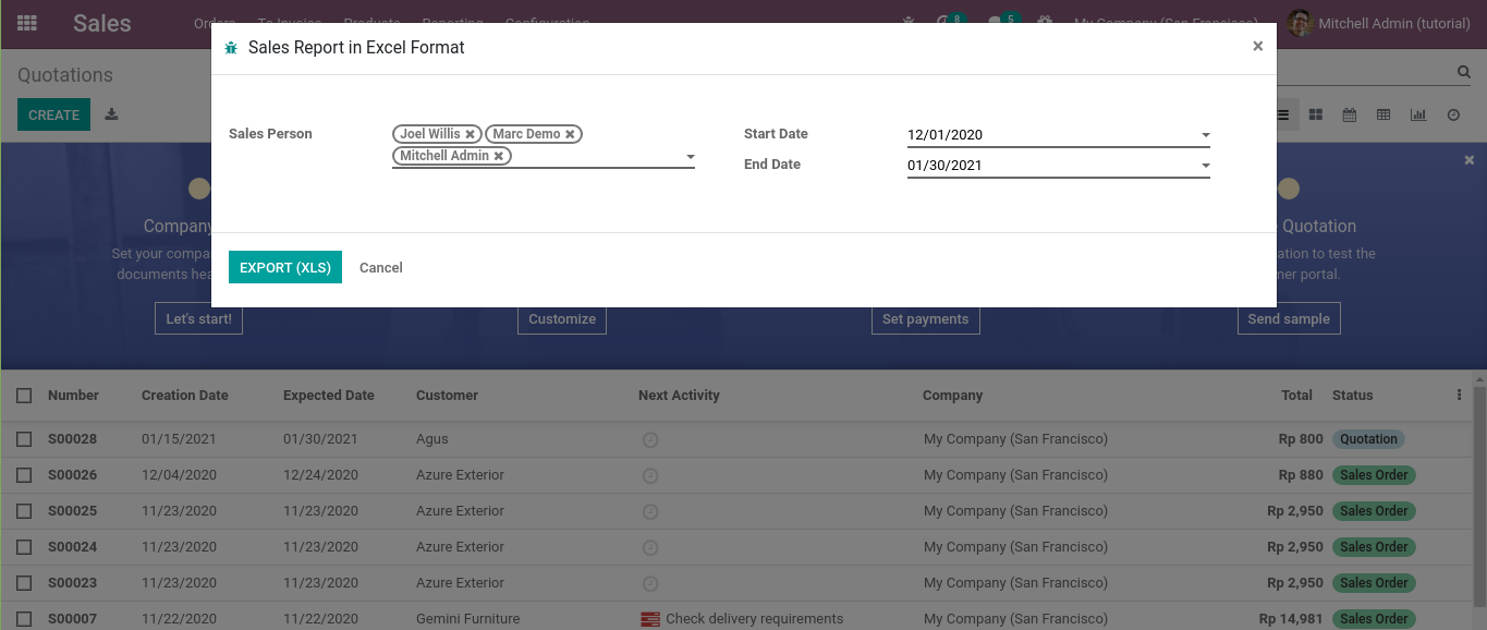 A wizard to download the excel file in odoo
